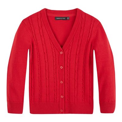 Girls' red cable knit cardigan